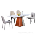 Minimalist saddle leather dining set wooden dining table chair for dining furniture